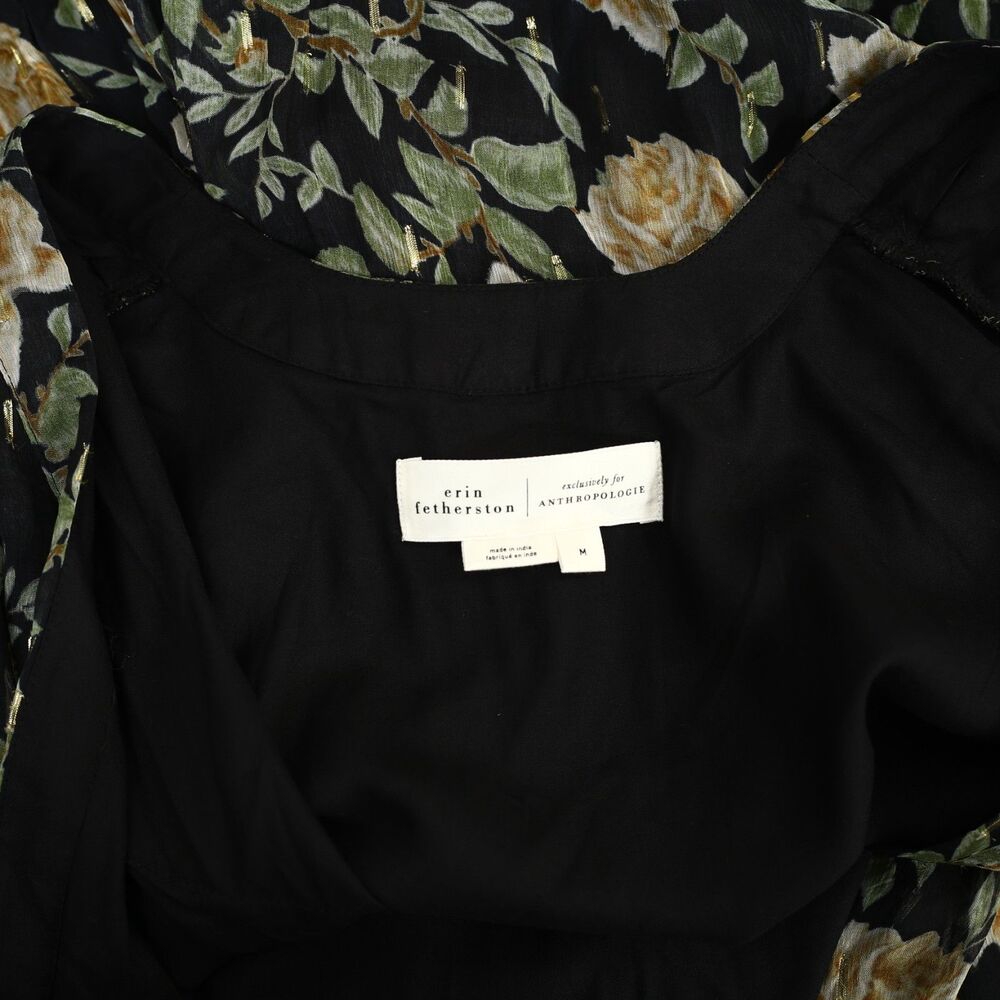 Anthropologie Black Floral Maxi Dress with Mustard Roses - Picture 9 of 11